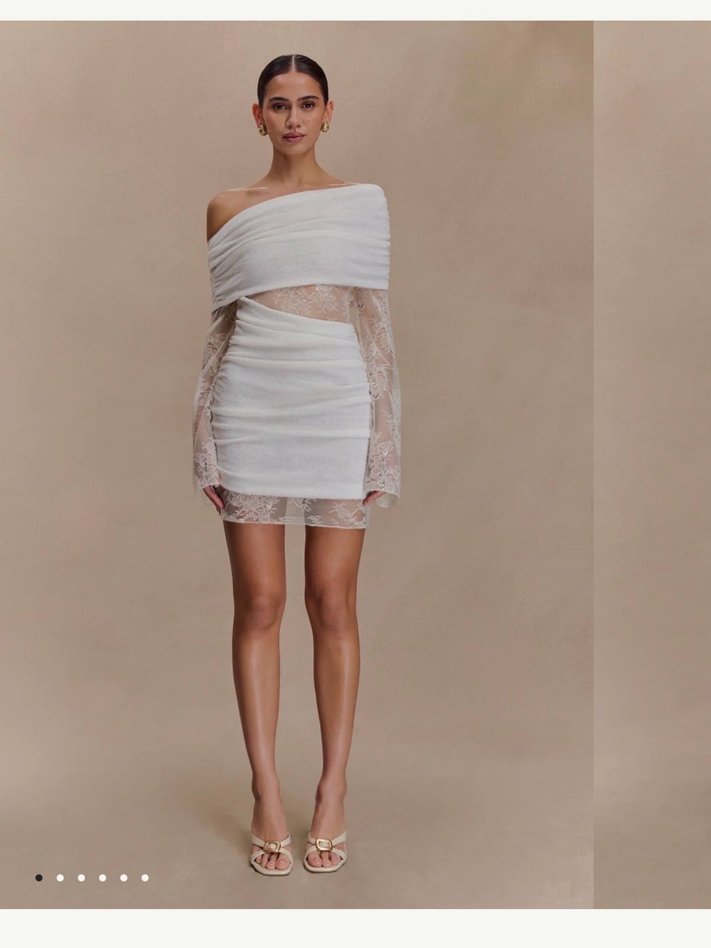 Meshki White One-Shoulder Lace Mini Dress